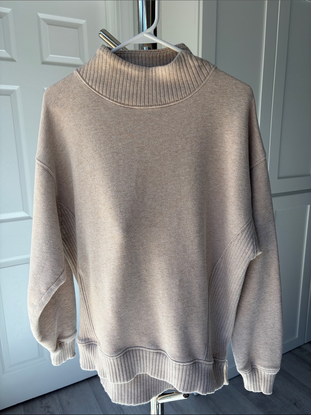 aerie Women's Mock Neck Sweatshirt - Taupe, Size XXS (oversized).